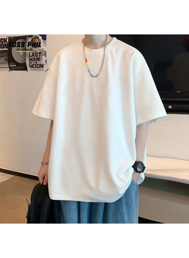 Foss Phil Short Sleeve Uni Summer Couple Heavyweight Solid Color Basic Loose Cotton T-shirt 234t001 White M - Image 1