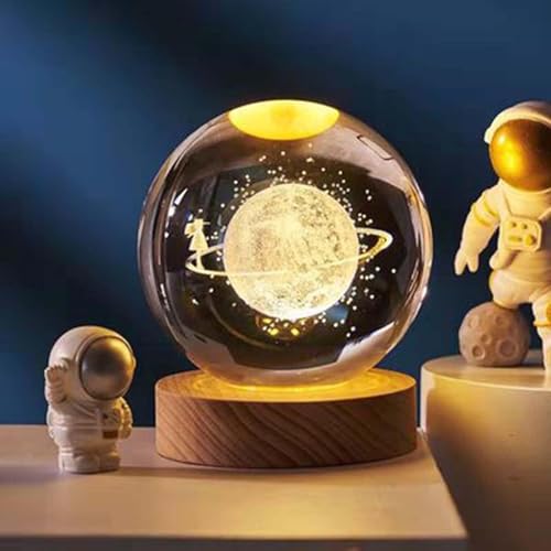 SHOPOGENIX Solar System Moon Crystal Ball Night Light 60mm,Glass Ball Night LED Lamp with USB Powered 2.4 Inch Wooden Base Colorful Crystal Ball for Gifts Men,Women,Kids,Boys,Girls (Star Waalk) - Image 2