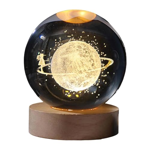 SHOPOGENIX Solar System Moon Crystal Ball Night Light 60mm,Glass Ball Night LED Lamp with USB Powered 2.4 Inch Wooden Base Colorful Crystal Ball for Gifts Men,Women,Kids,Boys,Girls (Star Waalk) - Image 1