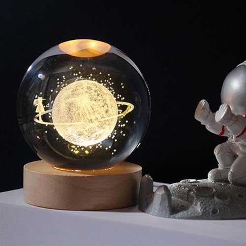 SHOPOGENIX Solar System Moon Crystal Ball Night Light 60mm,Glass Ball Night LED Lamp with USB Powered 2.4 Inch Wooden Base Colorful Crystal Ball for Gifts Men,Women,Kids,Boys,Girls (Star Waalk) - Image 3