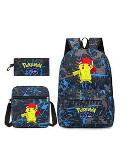 Pokemon Pikachu Cartoon Backpack Three-piece Student School Bag 
