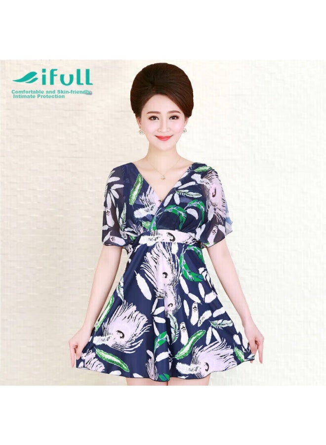 Skin-friendly Yifu Middle-aged Conservative Two-piece Swimsuit For Women, Skirt-style Boyshort Slimming Swimwear For Middle-aged And Elderly Mothers, Plus Size Hot Spring Swimming Costume - Image 1