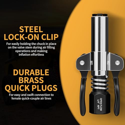 MIFMIA Locking Air Chuck, Heavy Duty Open Flow with Six Steel Jaws, Locks onto Any Tire Valve, No Leaks or Pop-Offs, Rated to 150 PSI - Open Flow - Image 3