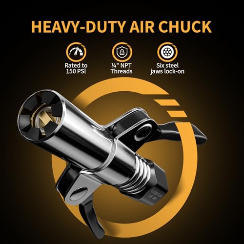 MIFMIA Locking Air Chuck, Heavy Duty Open Flow with Six Steel Jaws, Locks onto Any Tire Valve, No Leaks or Pop-Offs, Rated to 150 PSI - Open Flow - Image 2