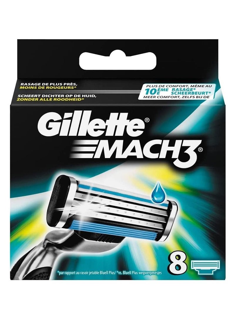 Gillette 8-Piece Mach3   Razor Refill Cartridges Blue/Silver - Image 2