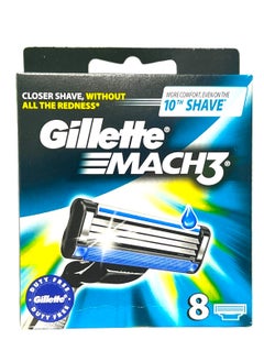 Gillette 8-Piece Mach3   Razor Refill Cartridges Blue/Silver  - Image 1