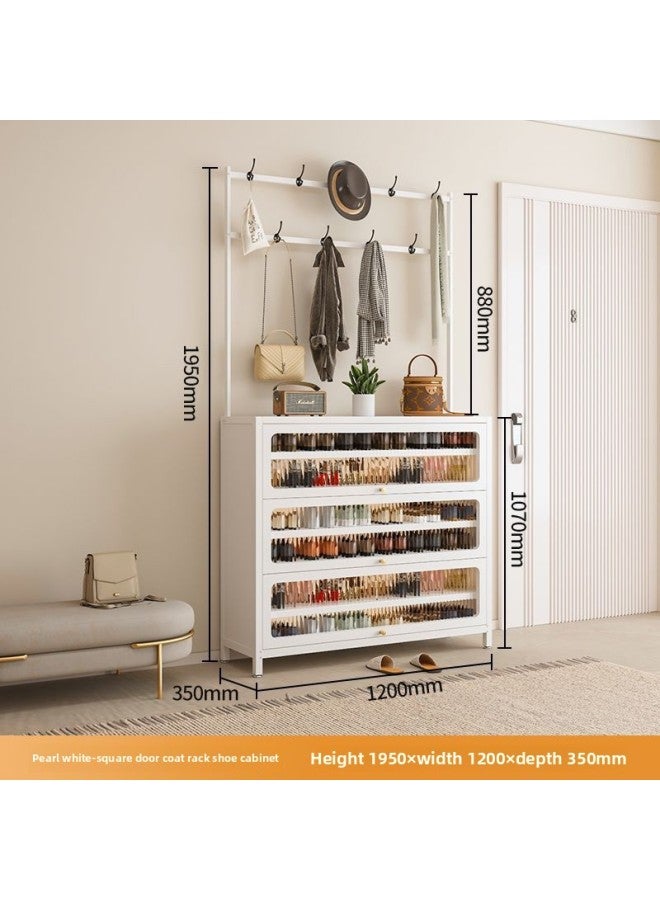 Household Steel Shoe Cabinet Coat Rack Integrated Floor Hanger Porch Multi-function Storage Cabinet Bedroom Multi-layer Shoe Rack-Color:Coat And Hat Cabinet -square Door_#3 Doors, 6 Layers, 70cm Long#  - Image 1