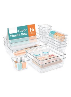 ANYOUI 16 PCS Desk Drawer Organizers, Non-Slip and Crack Drawer Organizer Set with 5 Different Sizes, Drawer Organizer Trays for Makeup, Jewelries, Office Accessories  - Image 1