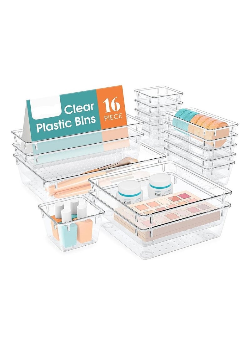 ANYOUI 16 PCS Desk Drawer Organizers, Non-Slip and Crack Drawer Organizer Set with 5 Different Sizes, Drawer Organizer Trays for Makeup, Jewelries, Office Accessories  - Image 1