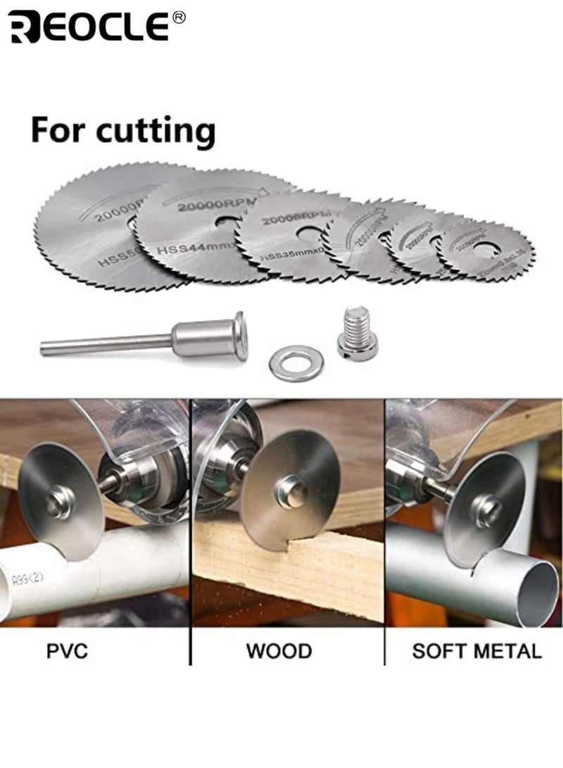 ريوكل 6 قطع فضي عالي السرعة فولاذي HSS رأى شفرات قطع عجلة القرص مجموعة شفرات المنشار الدائري الصغير الصلب مع قضيب تمديد 3.2 مم 1/8 "لتدريبات Dremel Fordom أدوات دوارة مثالية للرجال والنساء - Image 4