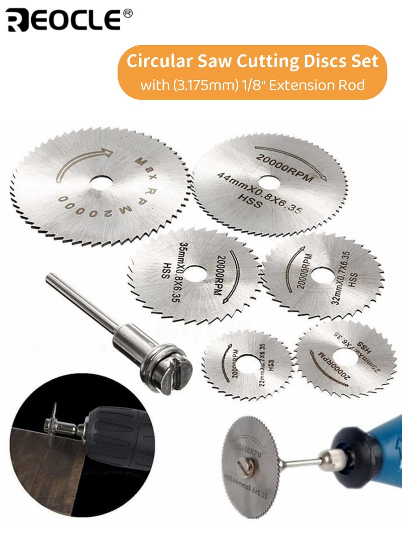 ريوكل 6 قطع فضي عالي السرعة فولاذي HSS رأى شفرات قطع عجلة القرص مجموعة شفرات المنشار الدائري الصغير الصلب مع قضيب تمديد 3.2 مم 1/8 "لتدريبات Dremel Fordom أدوات دوارة مثالية للرجال والنساء - Image 1
