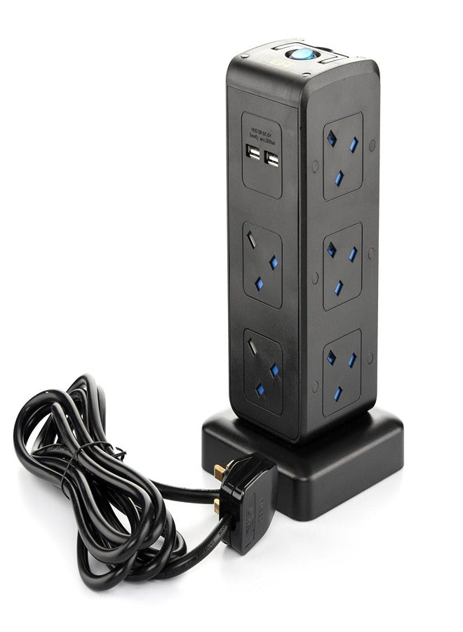 HOMEBEST وصلة كهرباء برجية 10 مقابس بريطانية 4 منافذ USB 3M أسود - Image 2