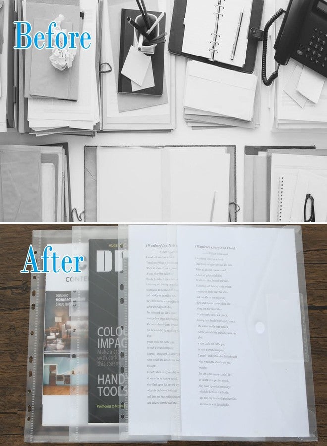 JMIATRY 50 PCS Clear Binder Pockets for 3 Ring Binder Folders with Pockets and Holes, Plastic Envelopes with Snap Closure, A4 Size Binders Inserts for 2/3/4 Ring Document Storage - Image 4
