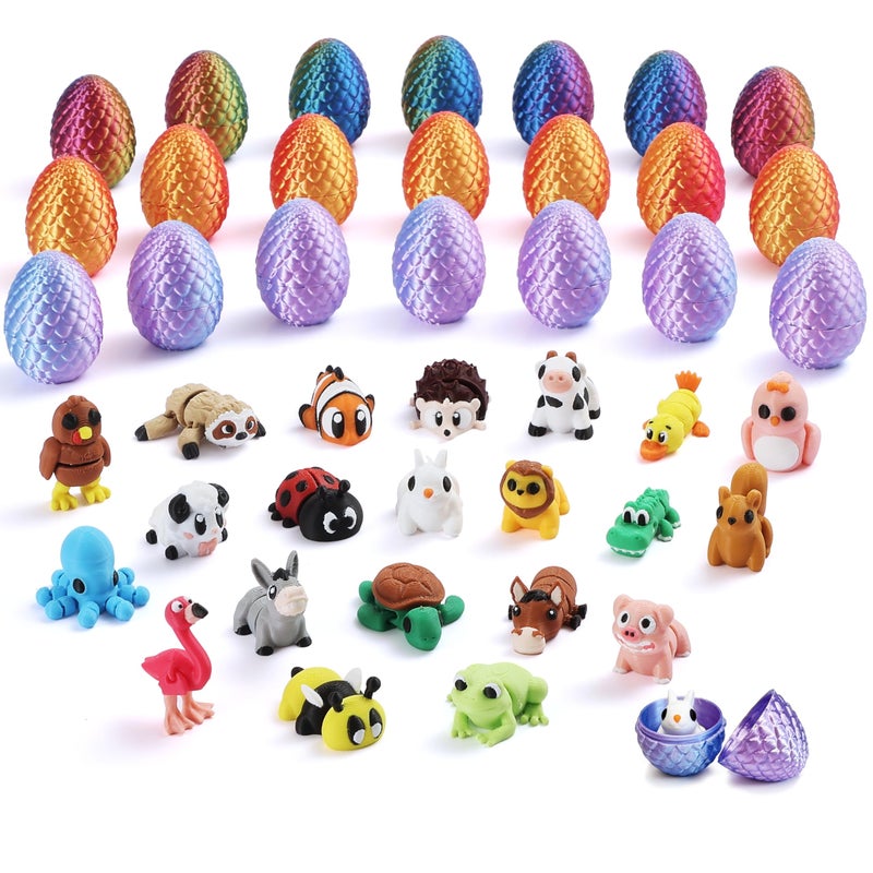 MONJITA 21 Pcs 3D Printed Easter Eggs with 21 Pcs Mini Animal Figurines Inside Flexible Articulated Fidget Toys Party Favors Easter Basket Stuffers Gifts for Kids Students Carnival Prizes - Image 3