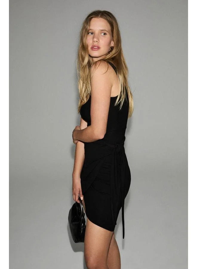 Grimelange  OSSA Women's Soft and Stretch Fabric Tied Double-Layer Midi Black Dress. for Women | Best Price UAE