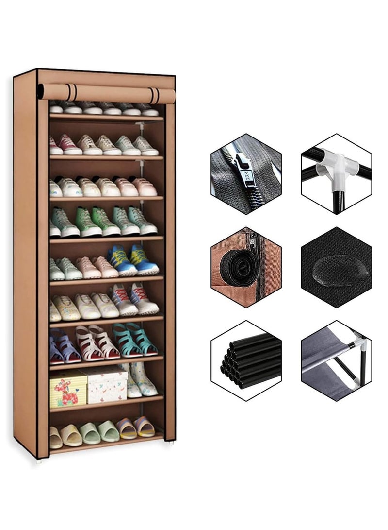 9-Tiers Shoe Cabinet Rack Brown - Image 1