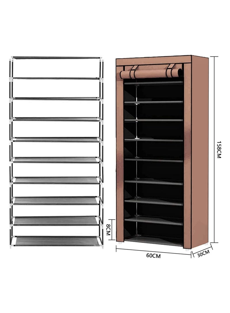 9-Tiers Shoe Cabinet Rack Brown - Image 2