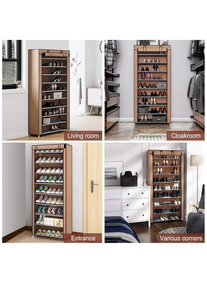 9-Tiers Shoe Cabinet Rack Brown - Image 3