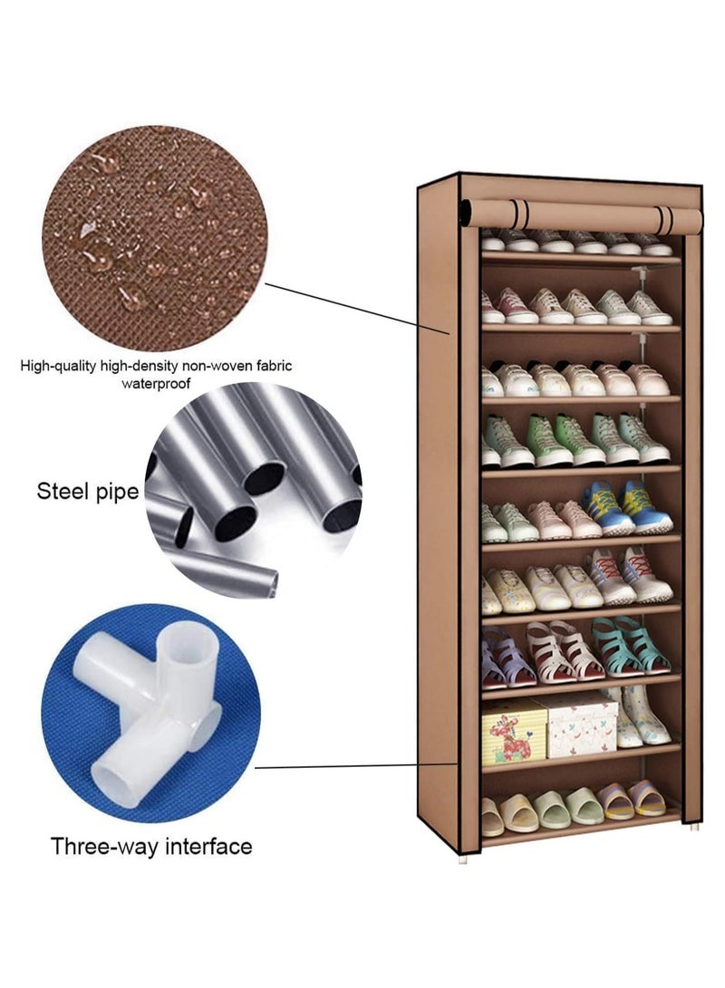 9-Tiers Shoe Cabinet Rack Brown - Image 4