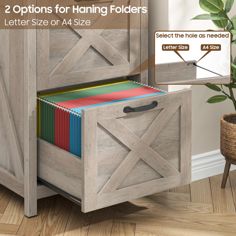 Halitaa 2 Drawer Small File Cabinet, Farmhouse Vertical Filing Cabinet Fits Letter and A4 Size, Under Desk Wooden File Cabinets for Home Office, Printer Stand, Grey - Image 5