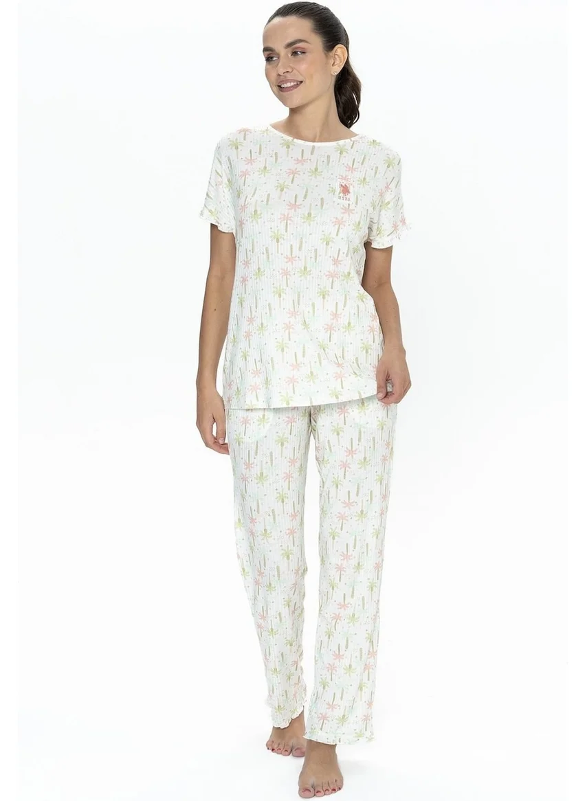 U.S. Polo Assn. 20082 Women's Short Sleeve Crew Neck Pajama Set-Ecru