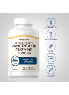 Piping Rock Pancreatin Enzyme Supplement ; 3000 Mg ; 250 Caplets ; Ultra Strength ; Nongmo Gluten Free  - Image 4