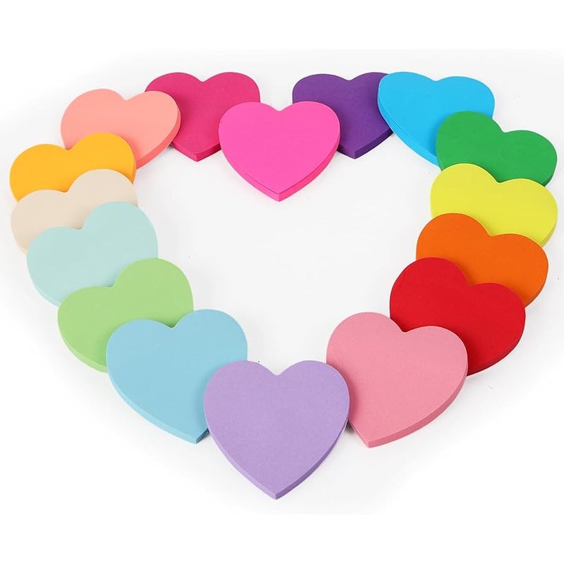 EOOUT 16 Colors 1200 Sheets Sticky Notes Heart Shape Sticky Pad Cute Memo Pads Colorful Self-Sticky Note Pads 75 Sheets/Pad - Image 1