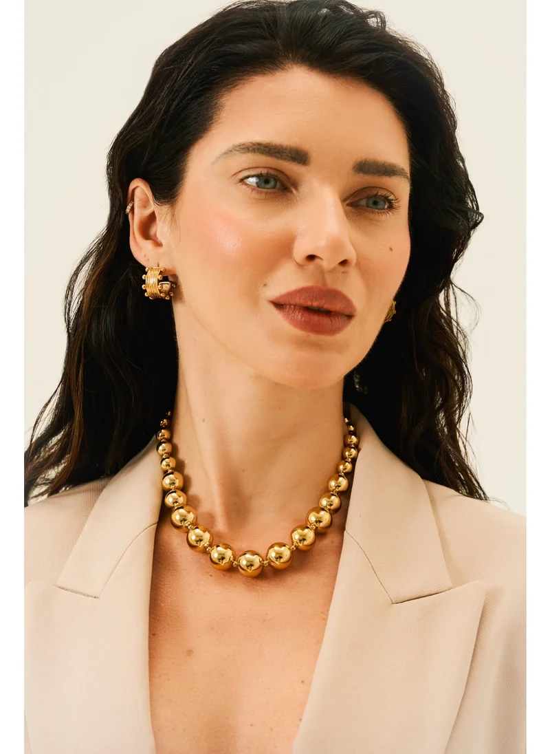 noya Lune Bead Statement Gold Necklace