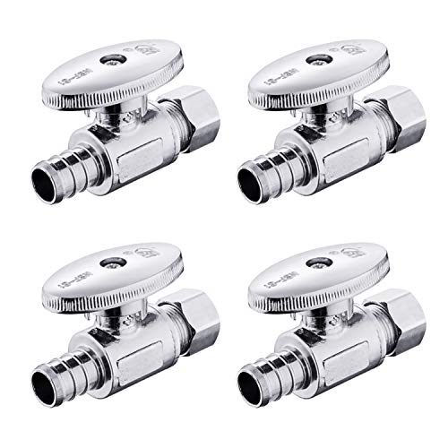 EFIELD (Pack of 4) EFIELD 1/4 Turn Straight Stop Valve 3/8" OD Compression X 1/2" Barb Crimp Pex Chrome Plated Brass,(VALVE085-4PCS) - Image 1