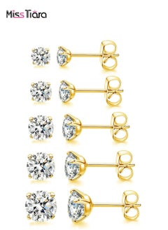 5 Pairs Hypoallergenic Cubic Zirconia Earrings Stud Earrings Set Stainless Steel Earring for Women and Men