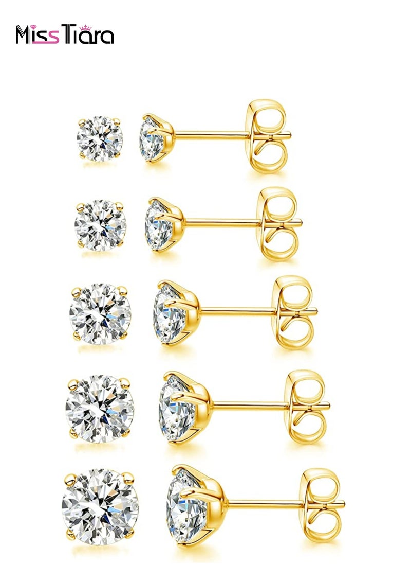 Generic - 5 Pairs Hypoallergenic Cubic Zirconia Earrings Stud Earrings Set Stainless Steel Earring for Women and Men - Image 1