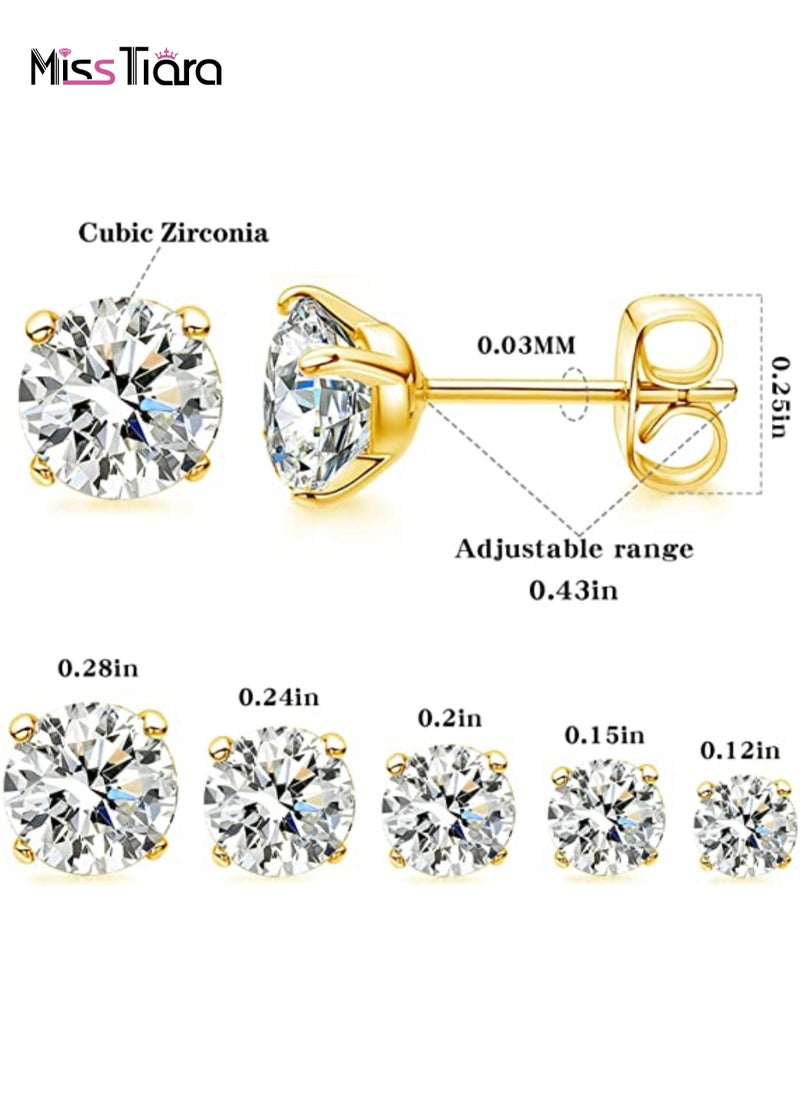 Generic - 5 Pairs Hypoallergenic Cubic Zirconia Earrings Stud Earrings Set Stainless Steel Earring for Women and Men - Image 1