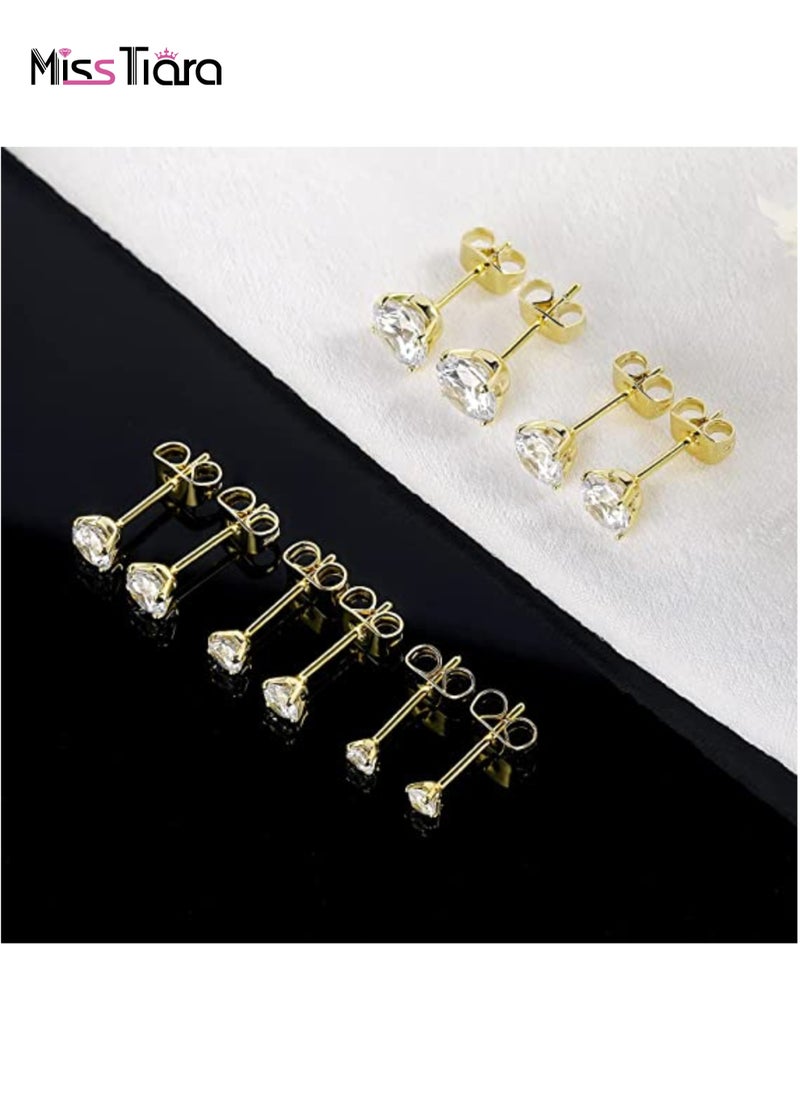Generic - 5 Pairs Hypoallergenic Cubic Zirconia Earrings Stud Earrings Set Stainless Steel Earring for Women and Men - Image 1