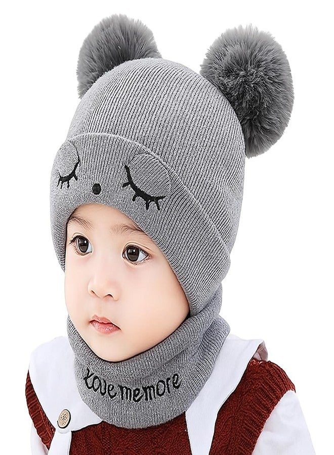 F Y V طقم قبعة FYV Baby Best Kid / طقم قبعة ووشاح شتوي دافئ محبوك ومطرز للأطفال الصغار - الفئة العمرية (1-6 سنوات) (رمادي) - Image 1