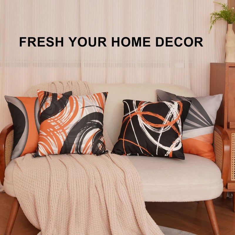 EZVING Set of 4 Throw Pillow Covers Modern Abstract Orange Stripes Gray Black White Acrylic Bold Grey Decorative Pillow Cases Home Decor Square 16x16 Inches Pillowcases - Image 5