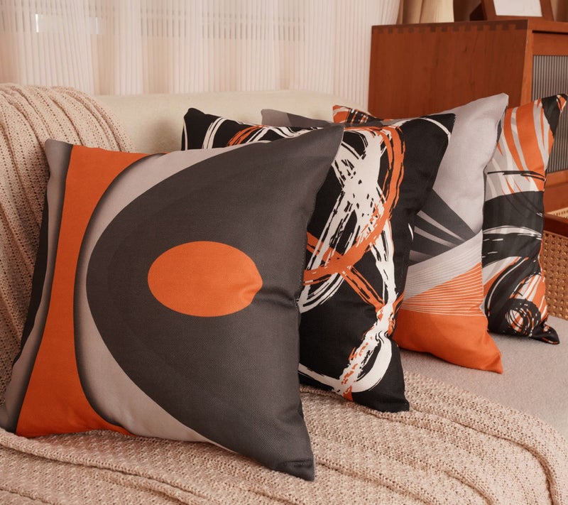 EZVING Set of 4 Throw Pillow Covers Modern Abstract Orange Stripes Gray Black White Acrylic Bold Grey Decorative Pillow Cases Home Decor Square 16x16 Inches Pillowcases - Image 2