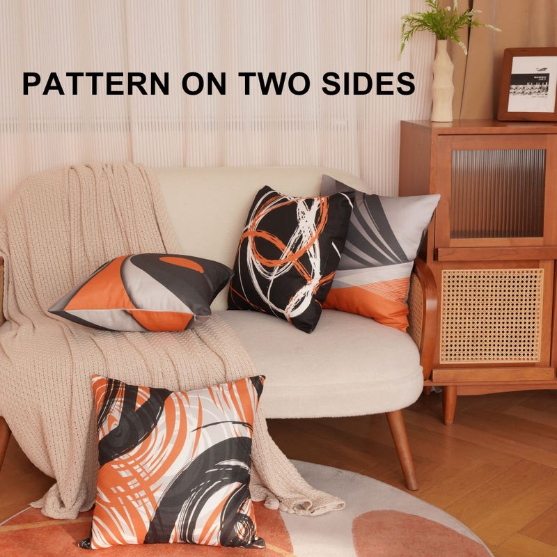 EZVING Set of 4 Throw Pillow Covers Modern Abstract Orange Stripes Gray Black White Acrylic Bold Grey Decorative Pillow Cases Home Decor Square 16x16 Inches Pillowcases - Image 3
