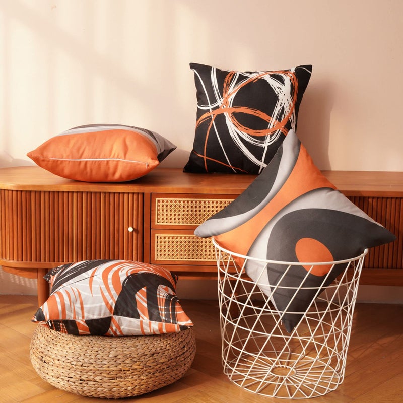 EZVING Set of 4 Throw Pillow Covers Modern Abstract Orange Stripes Gray Black White Acrylic Bold Grey Decorative Pillow Cases Home Decor Square 16x16 Inches Pillowcases - Image 4