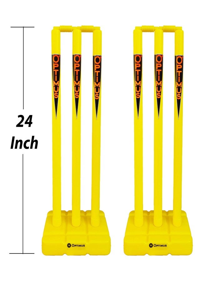 أوبتيموس مجموعة أعمدة كريكيت بلاستيكية للأطفال من أوبتيموس® (24 بوصة) - 6 أعمدة، قاعدتان، و4 حلقات - مناسبة للأطفال من عمر 5 إلى 12 سنة للعب الكريكيت بكرة التنس - Image 3