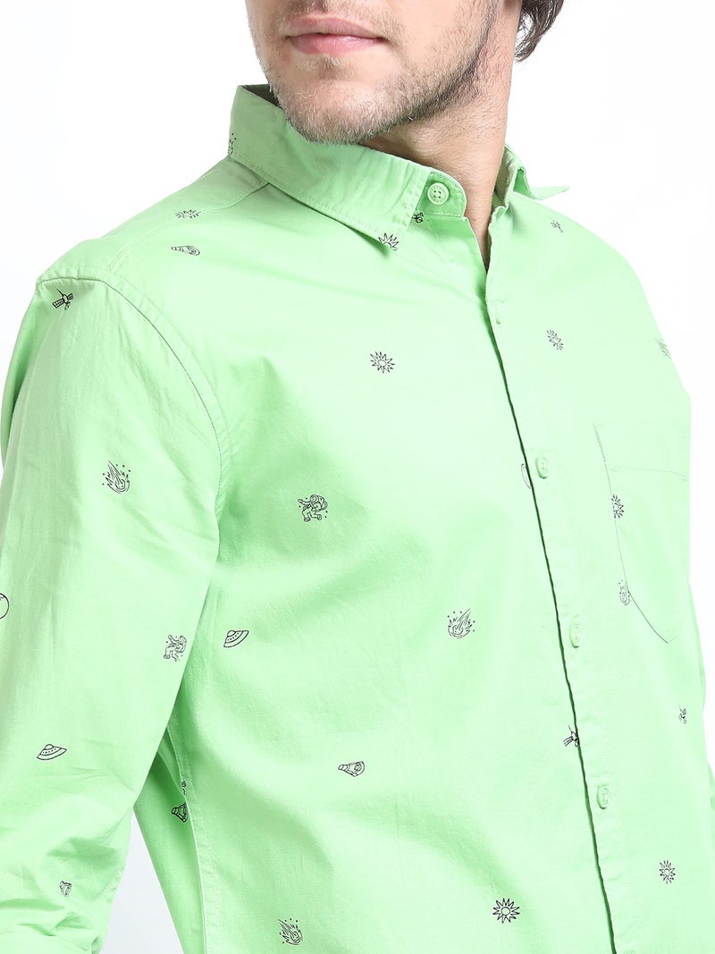 KETCH Mens Full Sleeve Slim Fit Shirt Green/Black - Image 2