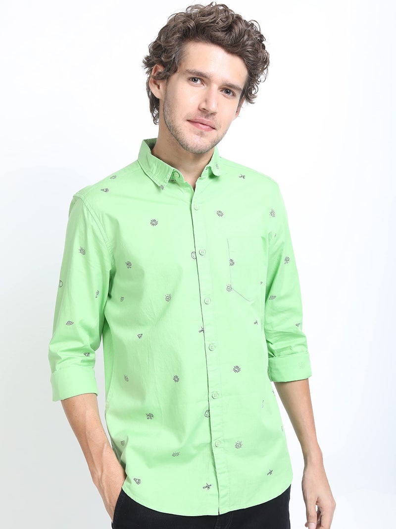 KETCH Mens Full Sleeve Slim Fit Shirt Green/Black - Image 3