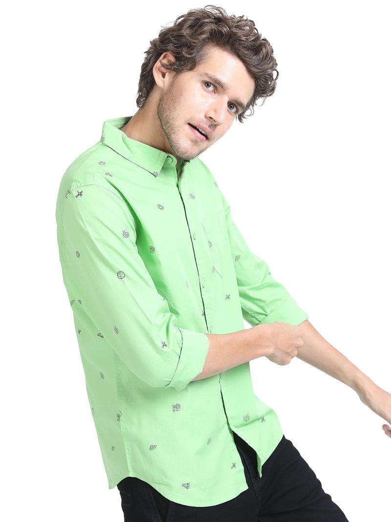 KETCH Mens Full Sleeve Slim Fit Shirt Green/Black - Image 5