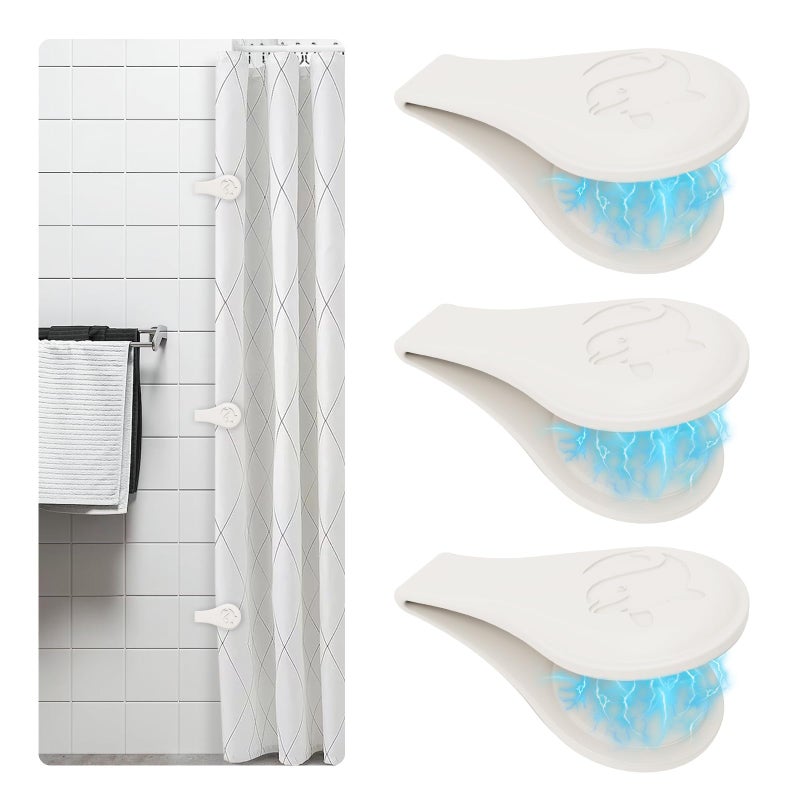Vaszu Magnetic Silicone Shower Curtain Clips for Liner, Self Adhesive Windproof Splash Holders Prevent Water Splashing Out Keep Curtain Liner Closed to Wall Shower Curtains Keeper for Home 3 Packs - Image 1
