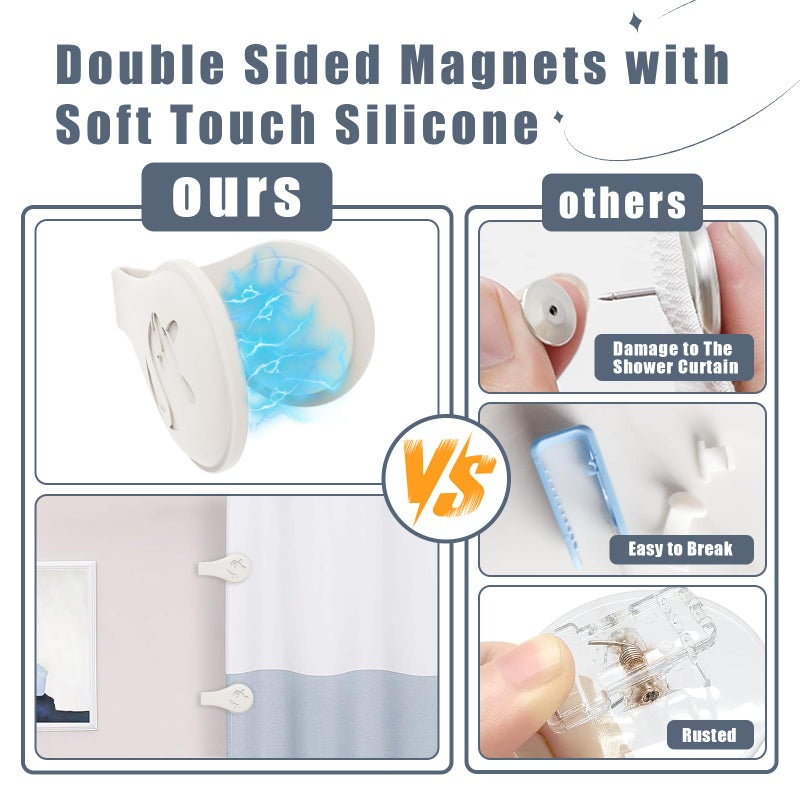 Vaszu Magnetic Silicone Shower Curtain Clips for Liner, Self Adhesive Windproof Splash Holders Prevent Water Splashing Out Keep Curtain Liner Closed to Wall Shower Curtains Keeper for Home 3 Packs - Image 3
