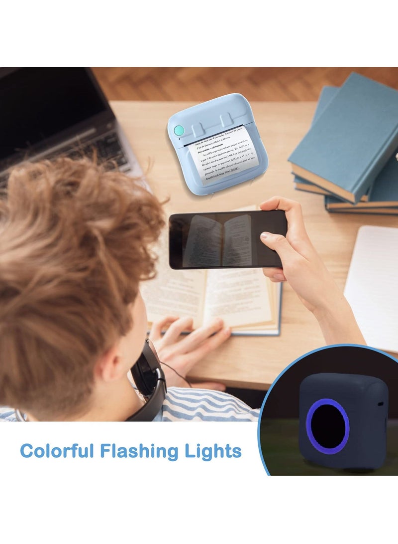 طابعة ميني محمولة، طابعة حرارية ميني طابعة بلوتوث لطباعة الصور طابعة جيب بدون حبر مع 7 لفات من الورق للصورة/التسمية/المذكرة/الإيصال (أزرق) - Image 3