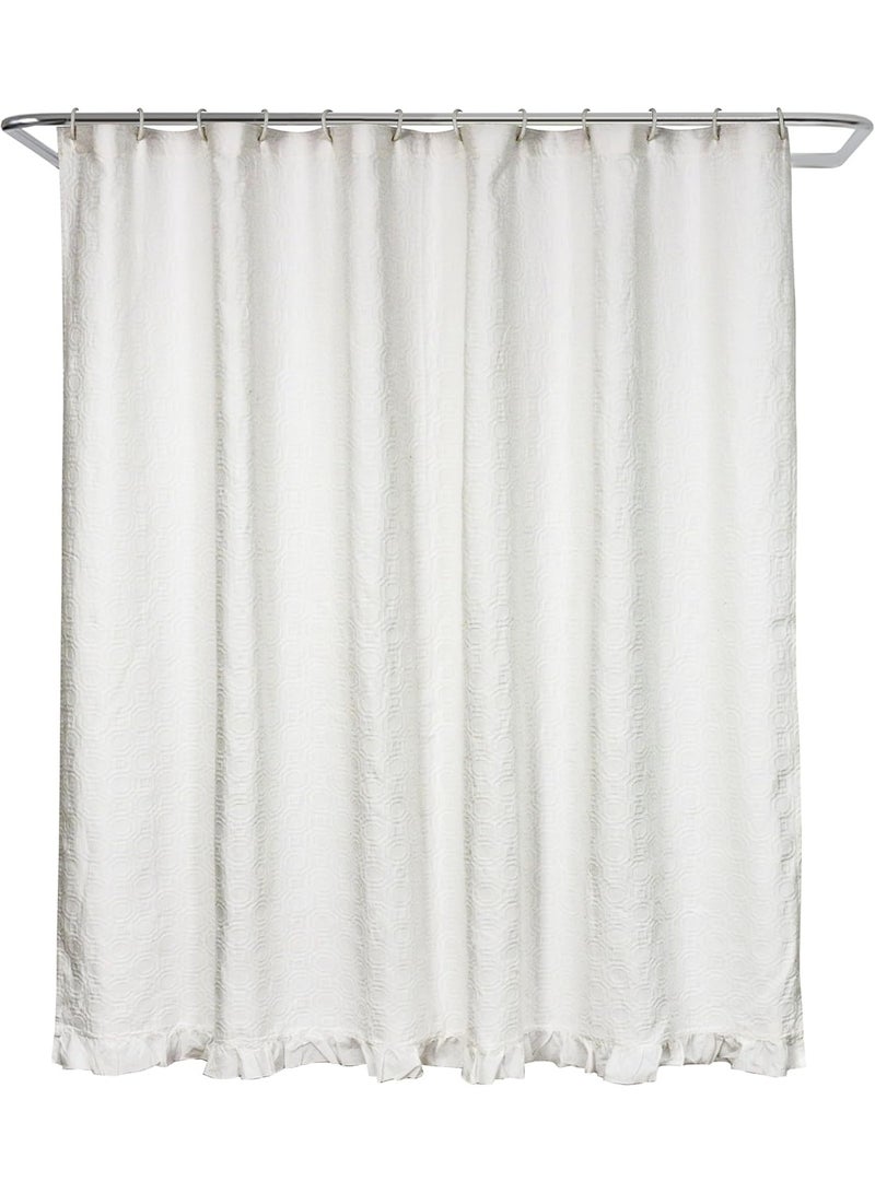 السرعوف الذهبية ستارة حمام من نسيج القطن الفاخر GOLD MANTIS مقاس 72x72 بوصة - ستارة حمام ناعمة وخالية من التجاعيد وصديقة للبيئة مع فتحات أزرار معززة لسهولة التركيب (Octageon Matelasse (أبيض)) - Image 1