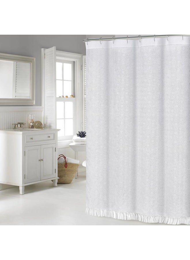 السرعوف الذهبية ستارة حمام من نسيج القطن الفاخر GOLD MANTIS مقاس 72x72 بوصة - ستارة حمام ناعمة وخالية من التجاعيد وصديقة للبيئة مع فتحات أزرار معززة لسهولة التركيب (Octageon Matelasse (أبيض)) - Image 2