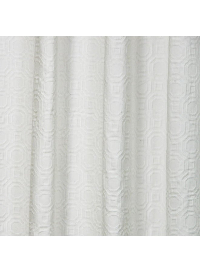 السرعوف الذهبية ستارة حمام من نسيج القطن الفاخر GOLD MANTIS مقاس 72x72 بوصة - ستارة حمام ناعمة وخالية من التجاعيد وصديقة للبيئة مع فتحات أزرار معززة لسهولة التركيب (Octageon Matelasse (أبيض)) - Image 3