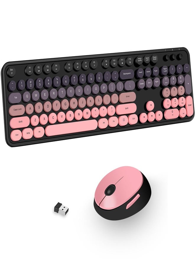 Kootop Wireless Keyboard and Mouse Combo, Cute Colorful 104 Keys Typewriter Retro Round Keycaps Keyboard for PC Laptop,Desktop,Windows, Home and Office Keyboards(Black Pink) - Image 1