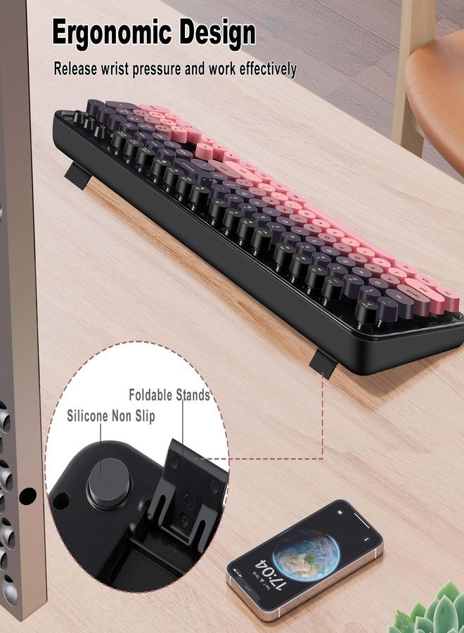 Kootop Wireless Keyboard and Mouse Combo, Cute Colorful 104 Keys Typewriter Retro Round Keycaps Keyboard for PC Laptop,Desktop,Windows, Home and Office Keyboards(Black Pink) - Image 3